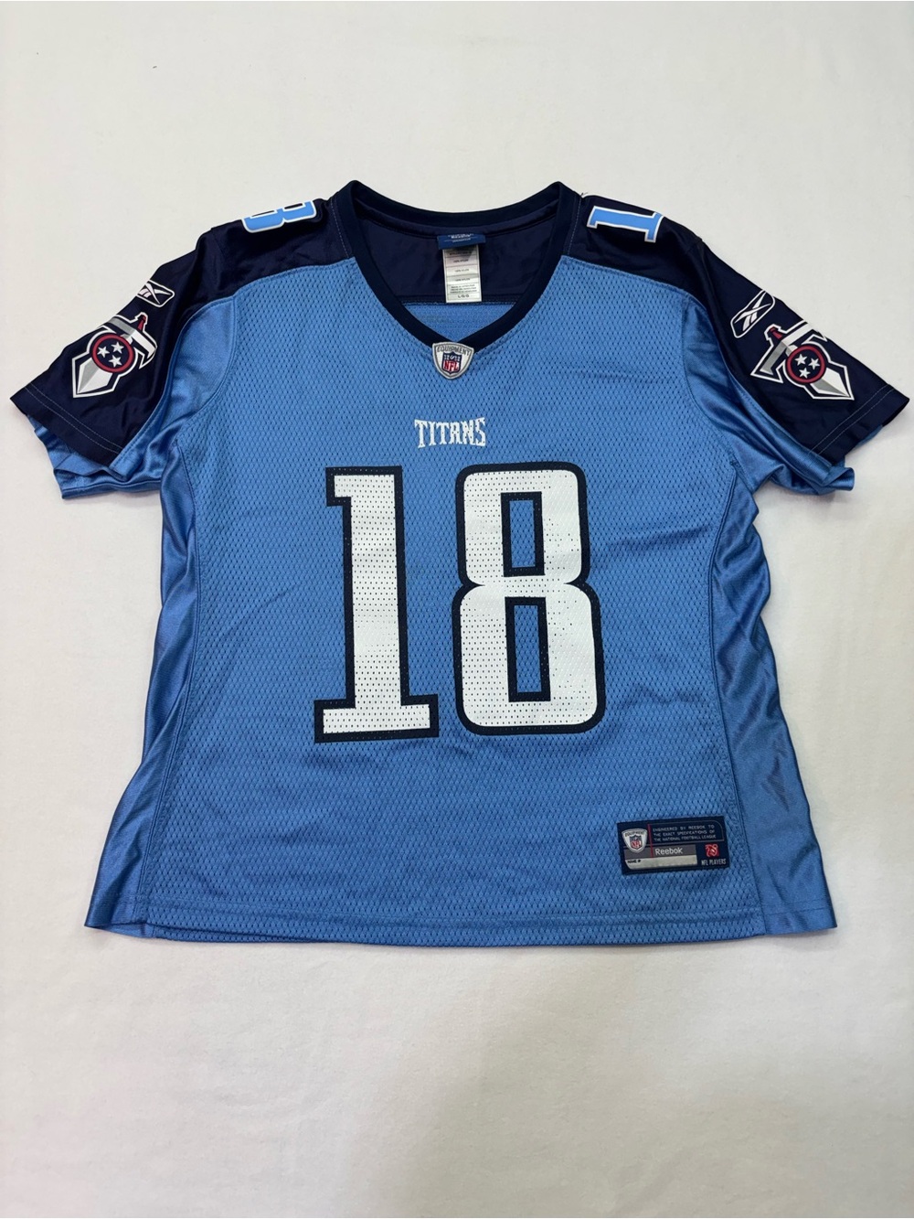 Reebok Tennessee Titans Light Blue & Navy #18 Women Jersey